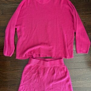 Vibrant Pink Knit Sweater and Skirt Set